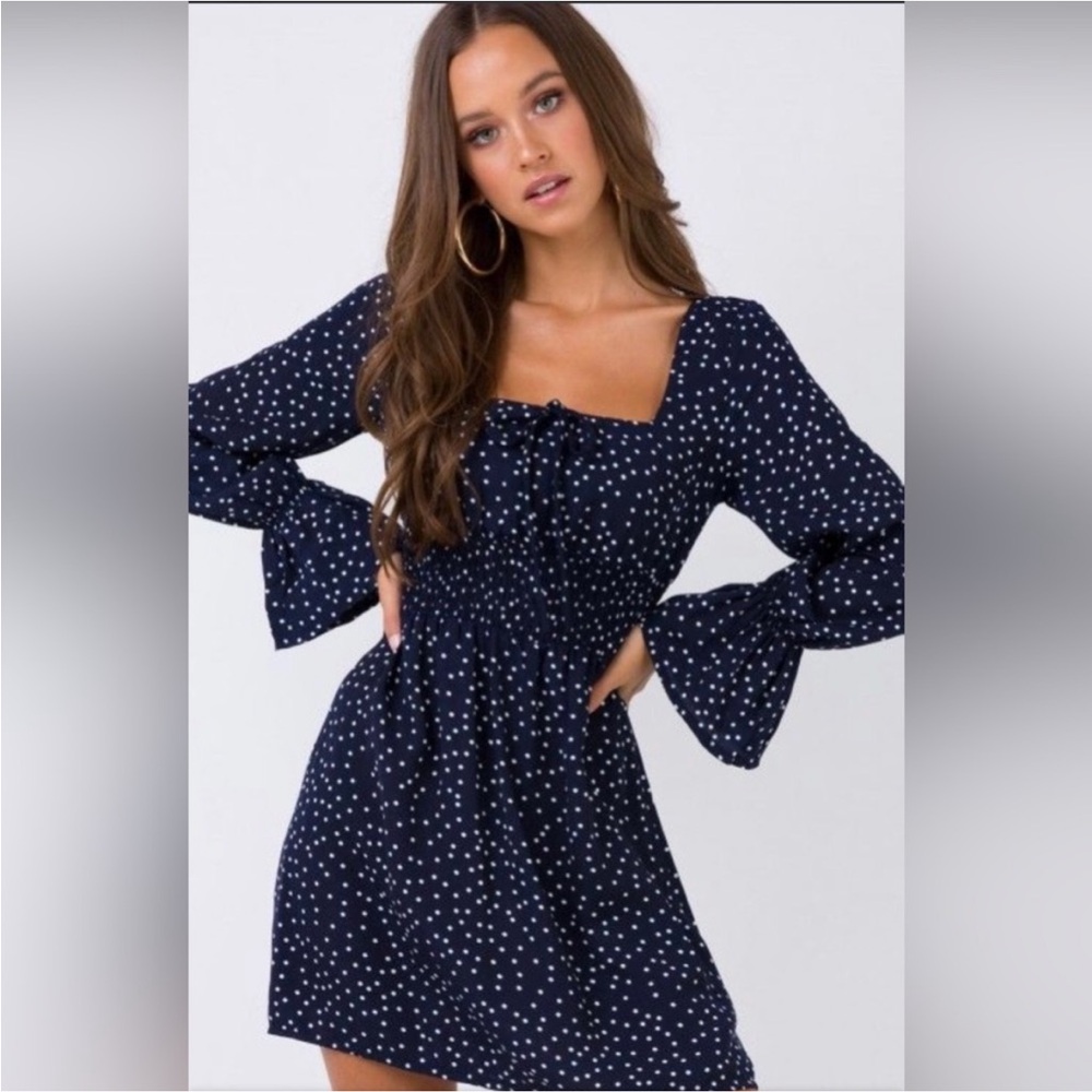 Princess Polly Navy and White Polka Dot Dress